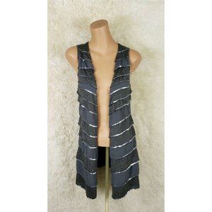 CACHE Women's Size XS Open Front Vest Sweater Gray with Sequins Layered Rayon N